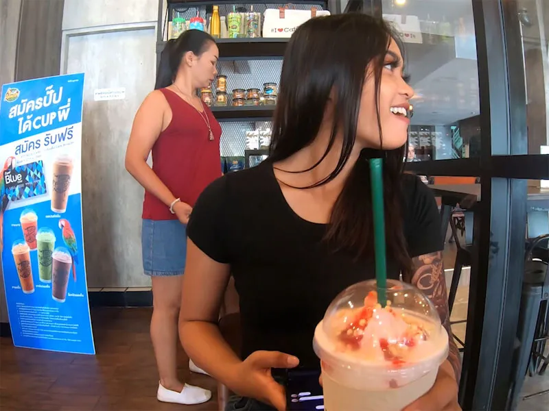 Starbucks coffee date with gorgeous big ass Asian teen 18+ girlfriend