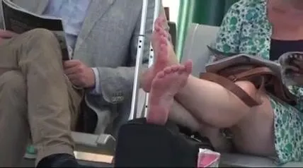 Candid Nerdy Woman Feet Soles Wiggling Toes at Airport