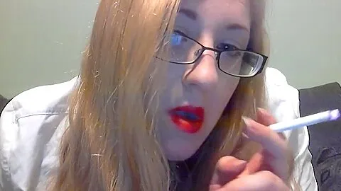 Elle Moon BBW Smoking Fetish White Blouse Red Lipstick Collar and Glasses