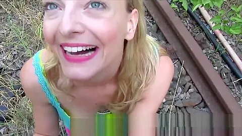Naughty Czech blonde bangs outdoor pov