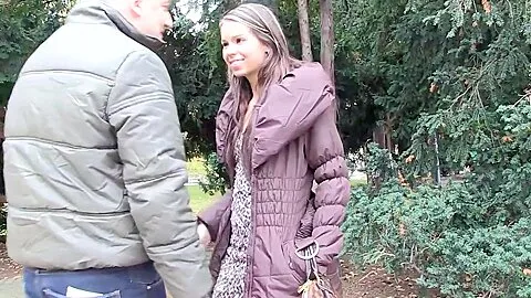 Young czech babe sucks cock in the street for money