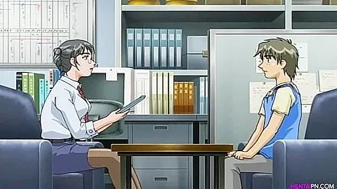 Young man has interview with busty MILF secretary