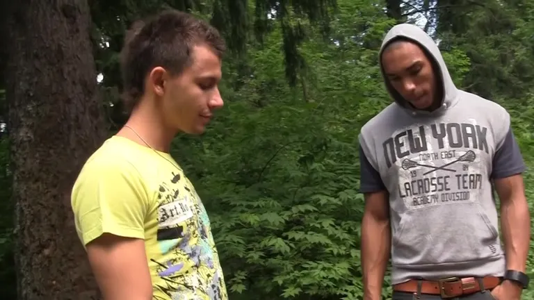 Way-Out college porn three-some outdoors