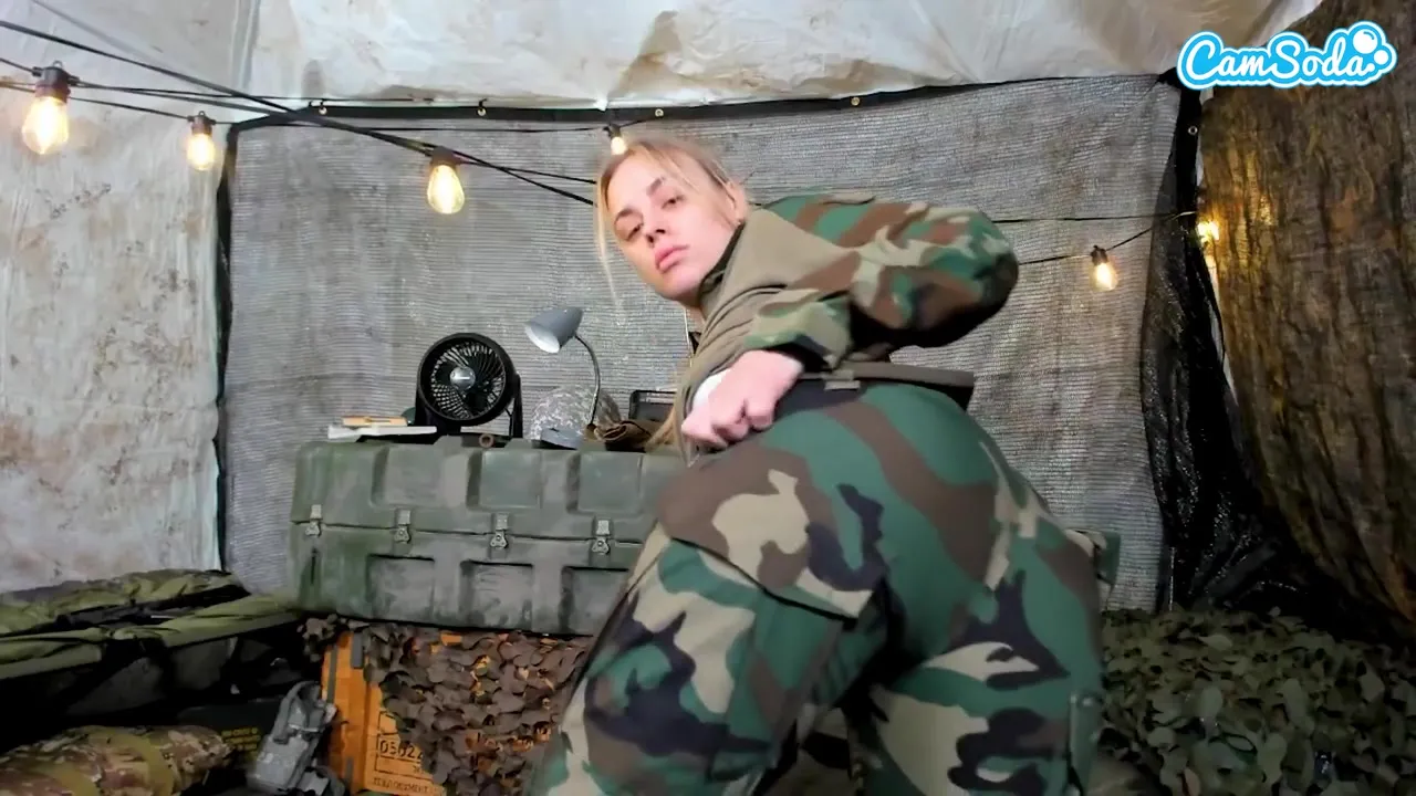 Naughty Teen Solider almost Caught Masturbating in the Field