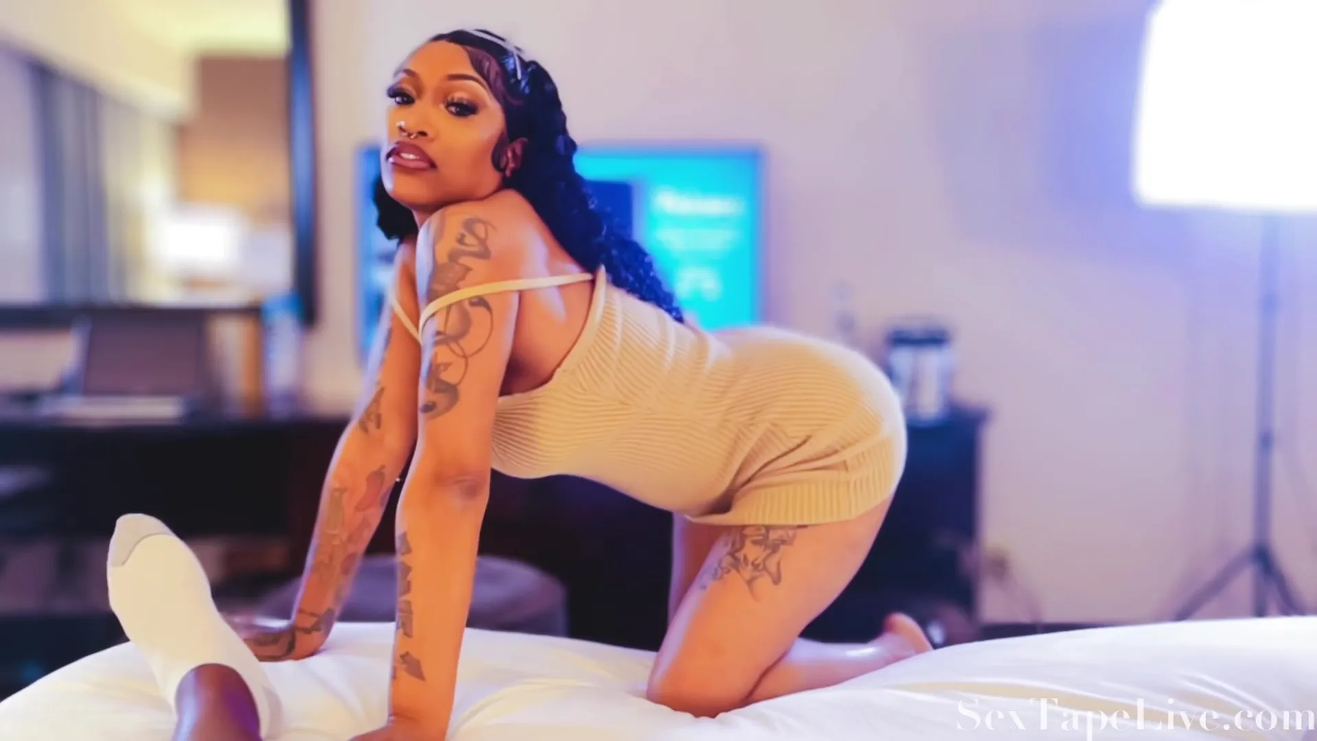 Stunning Tatted Up Ebony Model Auditions For Sextapelive