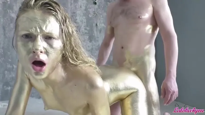Beauty In Gold Paint Sucks Cock And Fuck