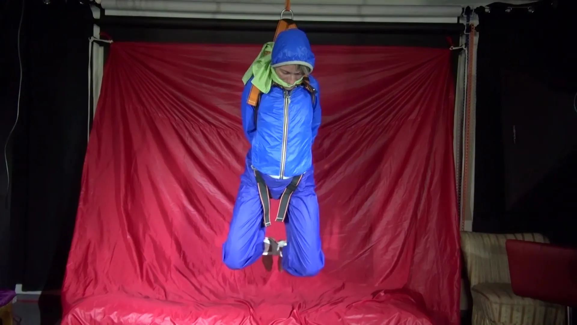 Watching Sexy Sonja Being Tied And Gagged Overhead Hanging With A Special Belt And Ropes And A Cloth Gag (Video)