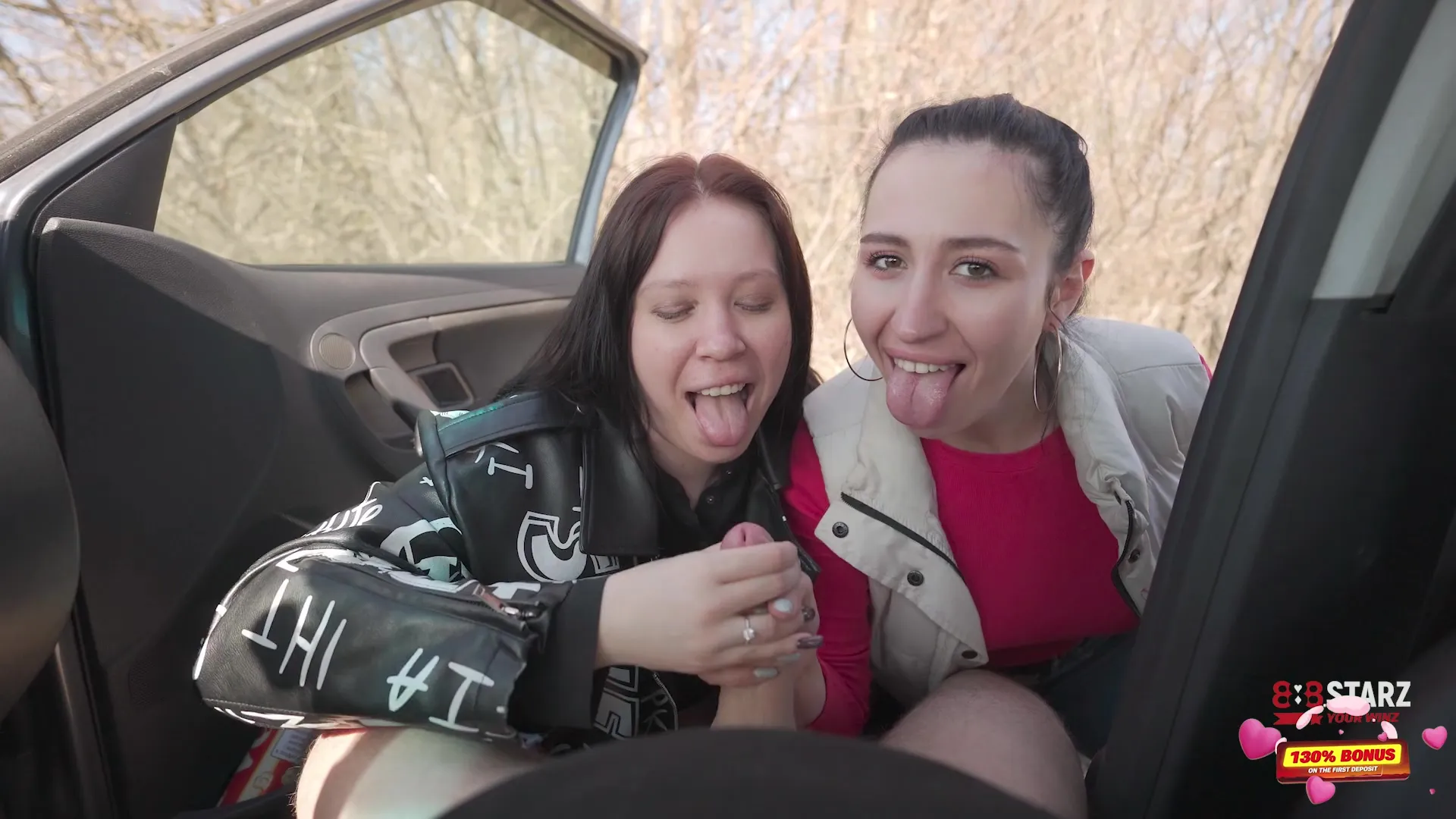 Vicky Sixxx, Simon Winternight And Black Lynn In Public Blowjob Turn By Turn During The Car Trip