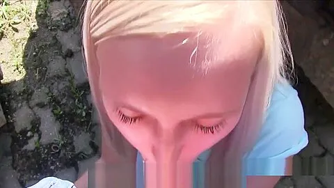 Slim Czech blondebangs pov outdoor in public