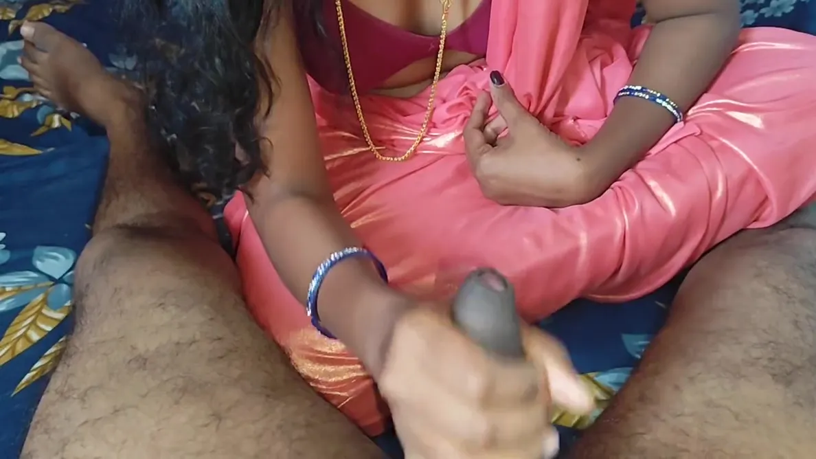 Indian Desi Hot Bhabhi In Pink Saree Giving Blowjob To Her Husband Friend In The Bedroom