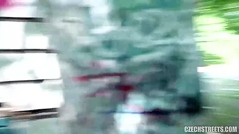 Red haired mature woman is sucking a hard cock in a public place, after riding it