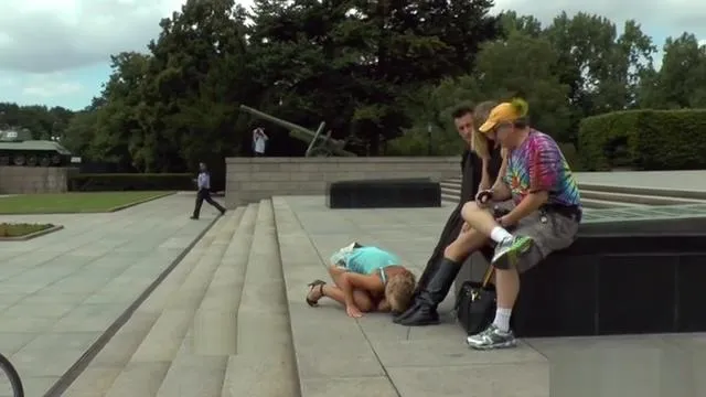 Blonde disgraced in public for tourists