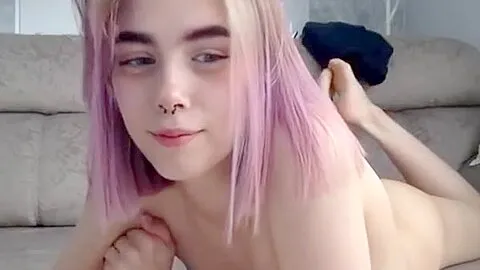Pink Hair college girl Girl Amazing Solo Show on Webcam