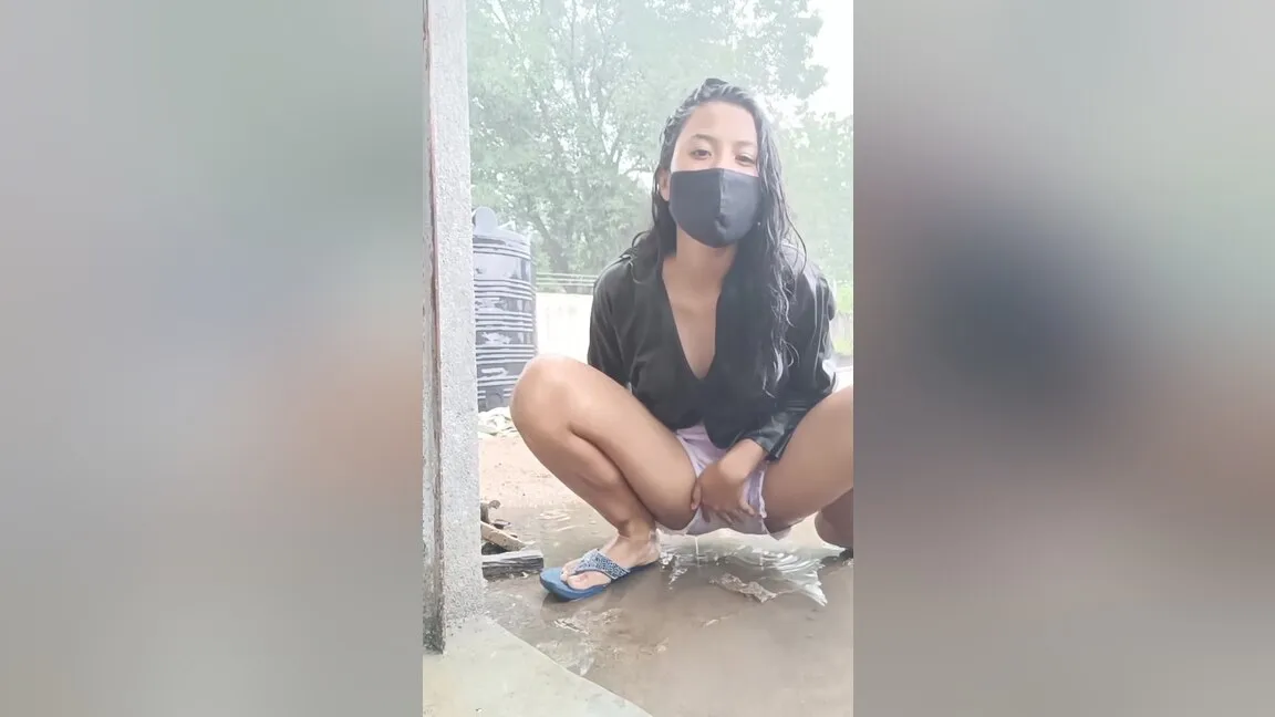 Cute Desi College Girl Playing Hard In Rain Boobies Shake
