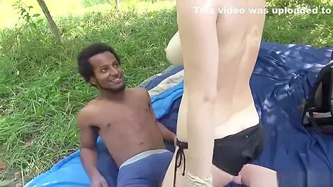 Big tits teen 18+ interracial fucks outdoor during picnic