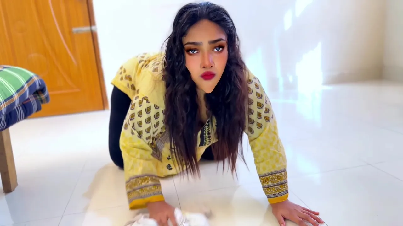 Desi Gets Stuck Under Bed While Cleaning Then Stepson-in-law Comes & Help - Huge Ass Cum