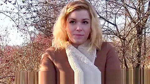 Blonde Czech amateur bangs outdoor