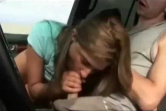 Cute teen 18+ Sucks Her Boyfriend's Cock In An Automobile