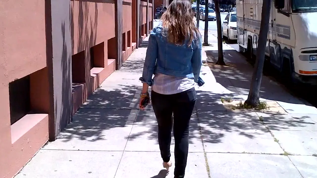 Big Ass Walking In Tight Black Jeans