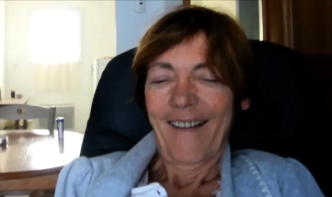 cucumber nerdy skinny blond granny smiling and sucking cock