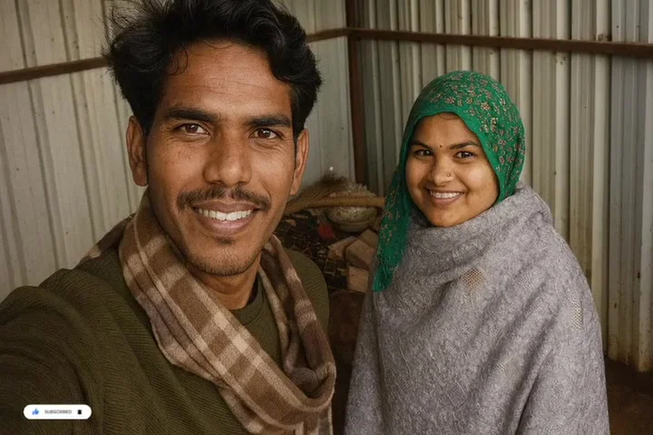 Husband Wife Of Indian Desi Village Enjoying In The Field In Winter And Also Kissing By -snapchat143