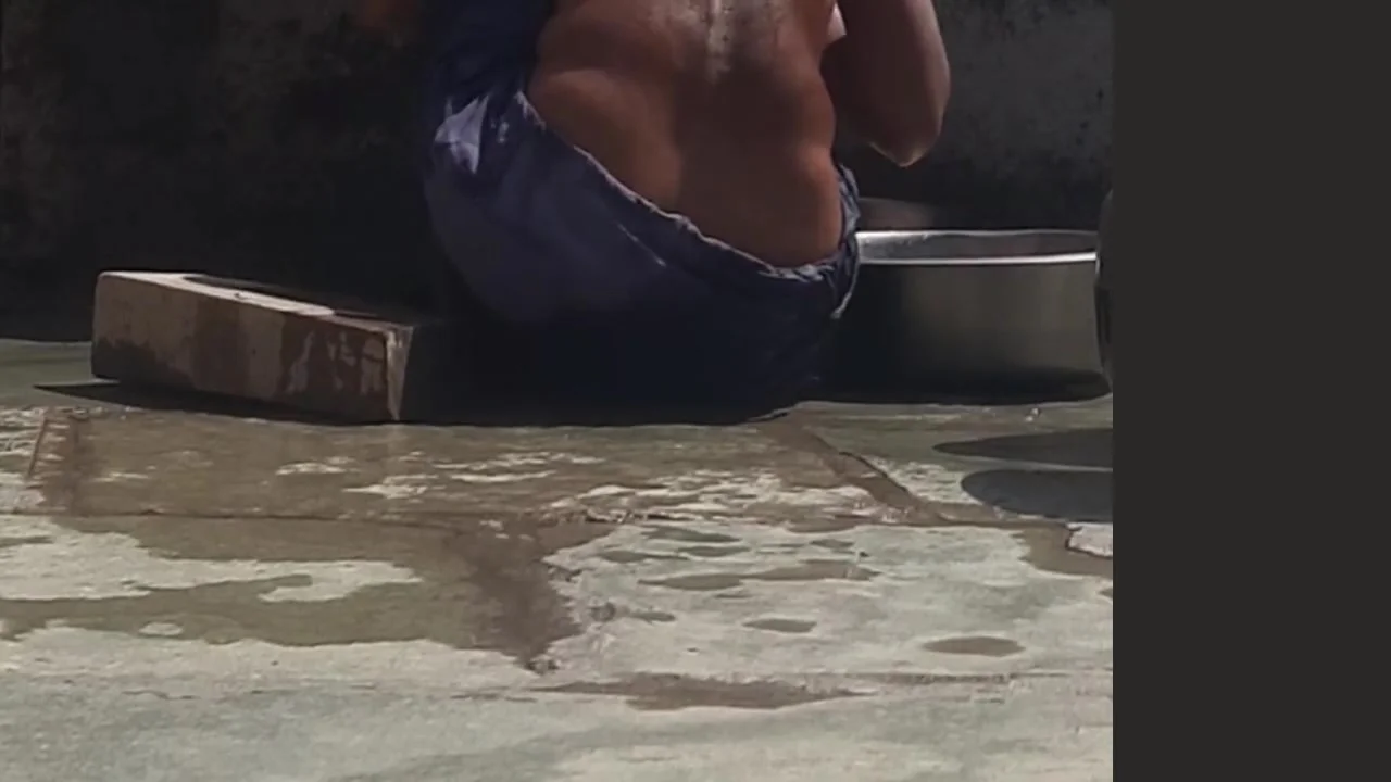 Desi Stepsister-in-law Is Taking A Bath In An Open Bathroom Near The Road On The Edge Of The Forest On The Farm