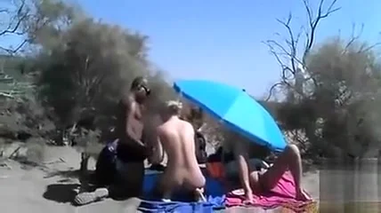Masturbation party on the sunny beach
