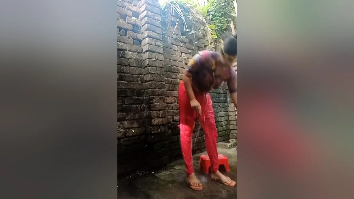 Desi Erotic Sexy Step sisters Shower Scene In Open Bathroom. Lust Girl Akhi Bath Scene And Pissing