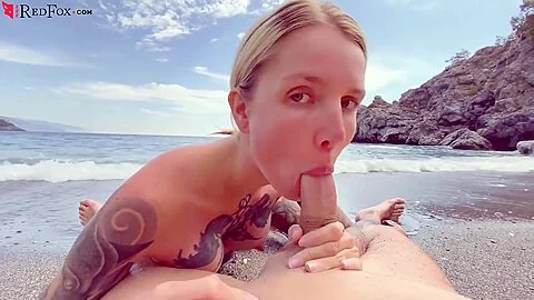Blonde Deep Sucking And Had Cowgirl Sex On The Beach - Cumshot