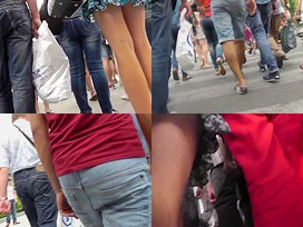 Hot upskirt porn with slim blonde in a public place