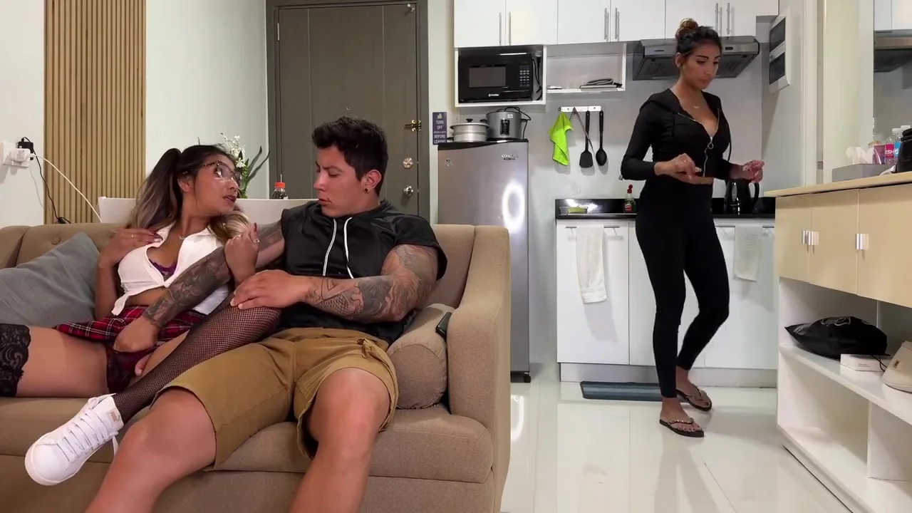 Naughty College Girl Fucks Her Stepmoms Boyfriend On The Couch In Front Of Her!