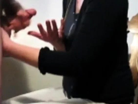 CFNM Handjob and Cumshot on a Black T-shirt