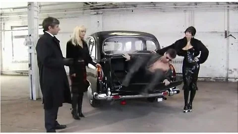 Gangster bitches fuck one guy with a strapon