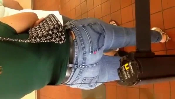 Tight jeans pants woman waiting