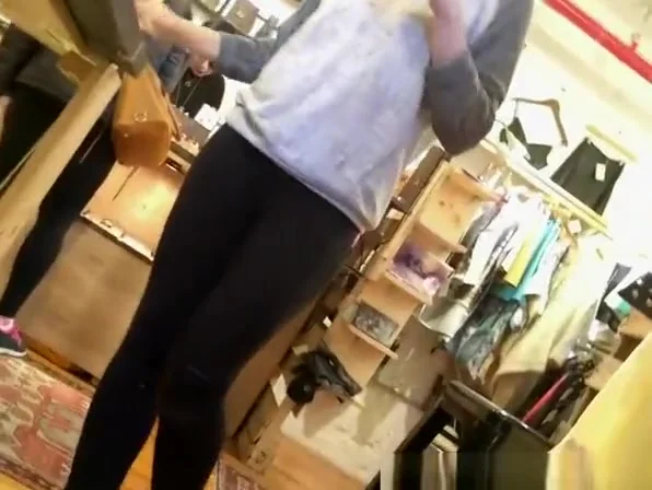 Black leggings nice ass and down blouse