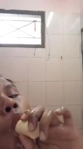 Asian Girl Shower And Sucking Banana In Bathroom