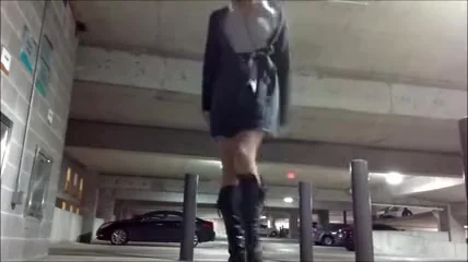 Cute Chick Exposing and Masturbating in Public Parking