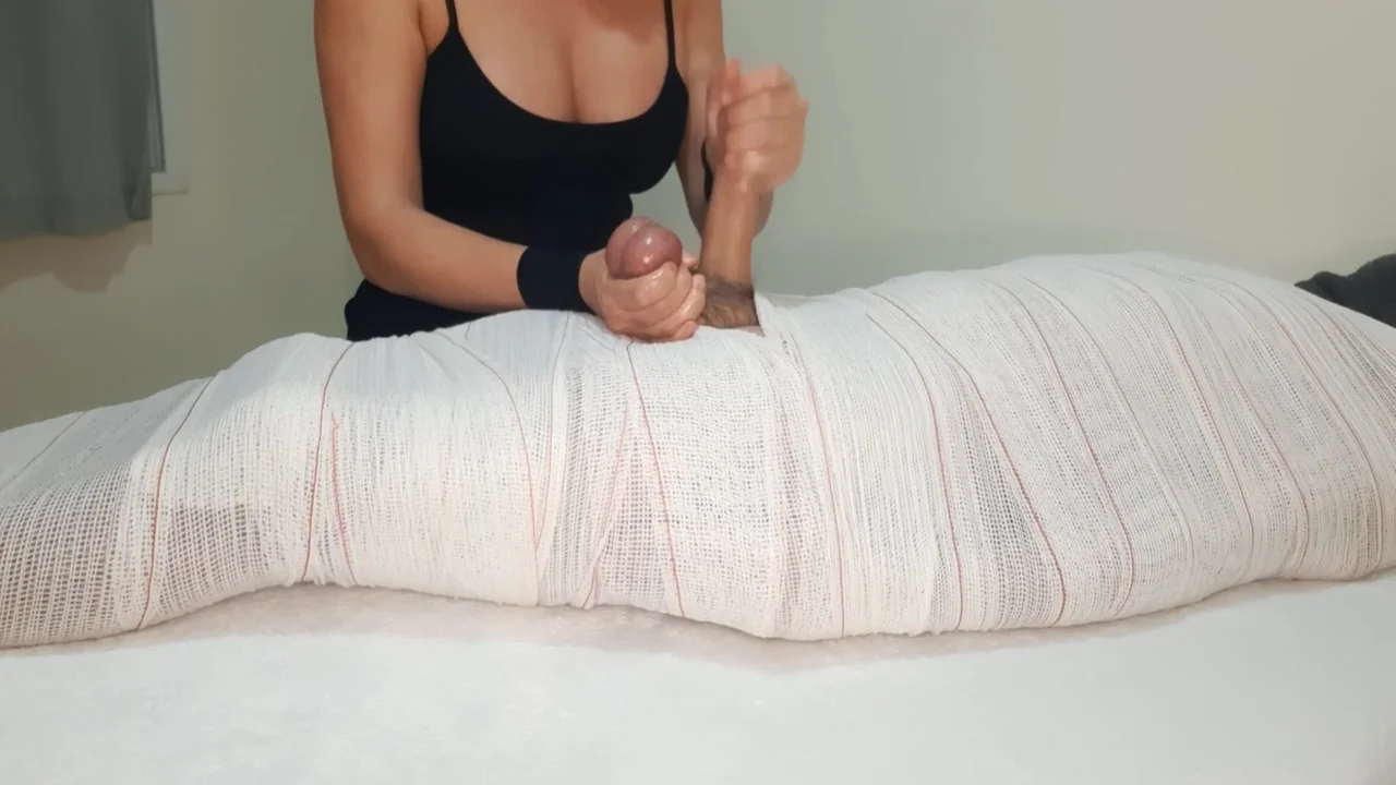 Part1 Mummified Handjob With Interruption Of Cum For Two Minutes