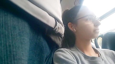Nerd Girl Flashing Bulge in Bus