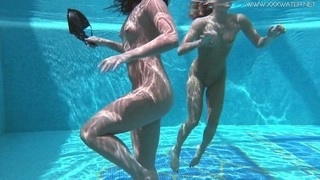 American and Russian babes Jessica and Lindsey exploring underwater pleasures