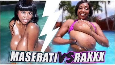 Rachel Raxxx vs Maserati: Busty MILFs Battle in Pool - Big Tits, Wet Bikini, Cumshot Compilation