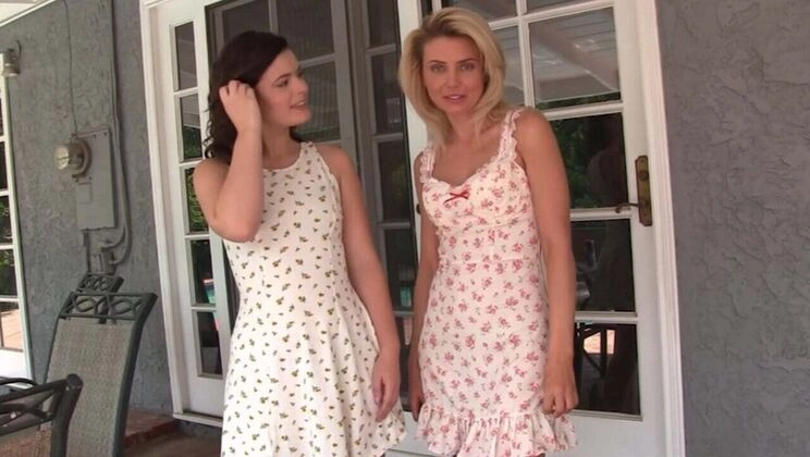 Brunette and Blonde Lesbians Eat Pussy by the Pool in Wild Outdoor Game