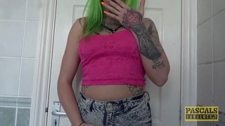 Inked British subslut Phoenix Madina endures rough anal punishment from Pascal in fishnets and neon