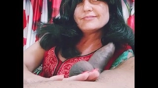 Big black cock receiving handjob and blowjob