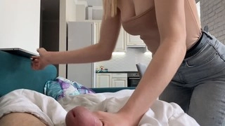 Hot blonde Brittany Elizabeth catches me masturbating and offers to lend a hand!