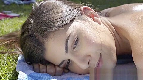 Lesbea Naughty skinny dipping Anya Krey and Sabrisse in next door garden