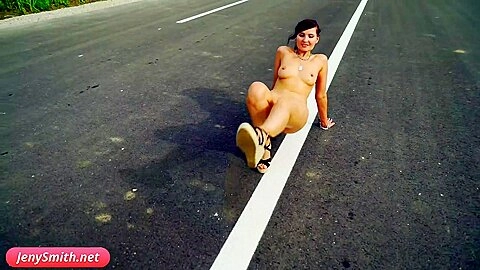 Doroga: Jeny Smith solo naked on the road. Teasing you