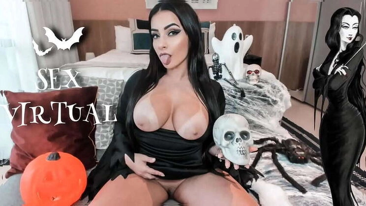 Virtual Sex with Morticia Addams Cosplay: Hardcore POV Doggystyle & Facial Cumshot