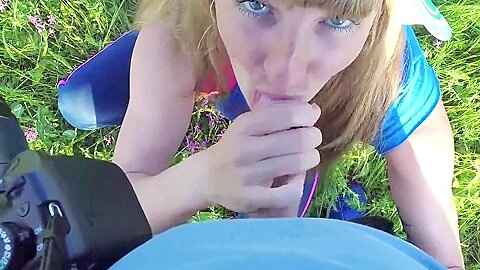Russian Girl Sasha Bikeyeva - POV. Young cute teenager 18+ shy, but sucks cock at the photographer outdoor