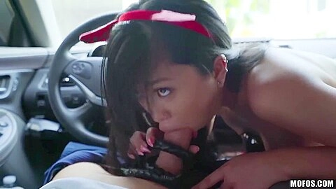 Jade Kush, Tyler Steel And Tyler Nixon - Slim Brunette Cutie Makes Driver Stop To Ride His Cock